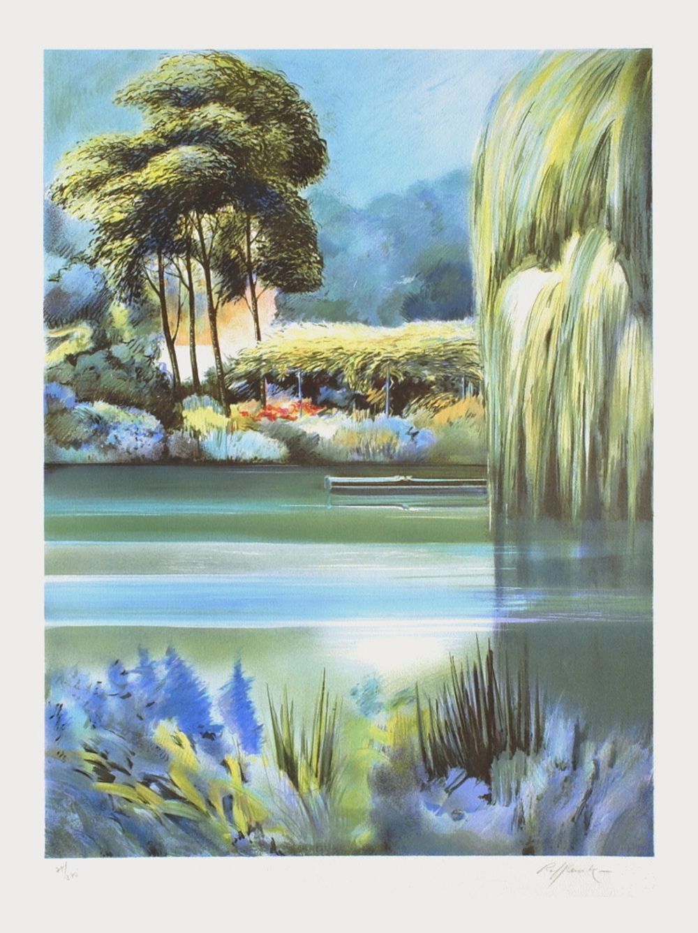 Rolf Rafflewski Gesigneerde Lithografie Giverny   Le Grand Saule Pleureur Chez Monet 1985
