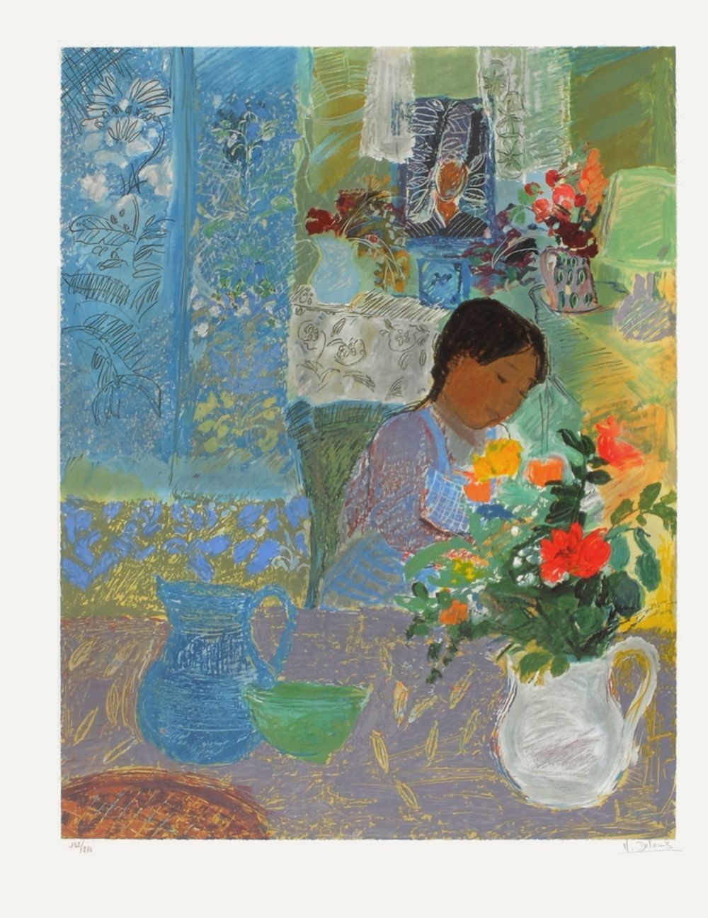 Nancy Delouis Gesigneerde Lithografie Rêve De Petite Fille I 1990