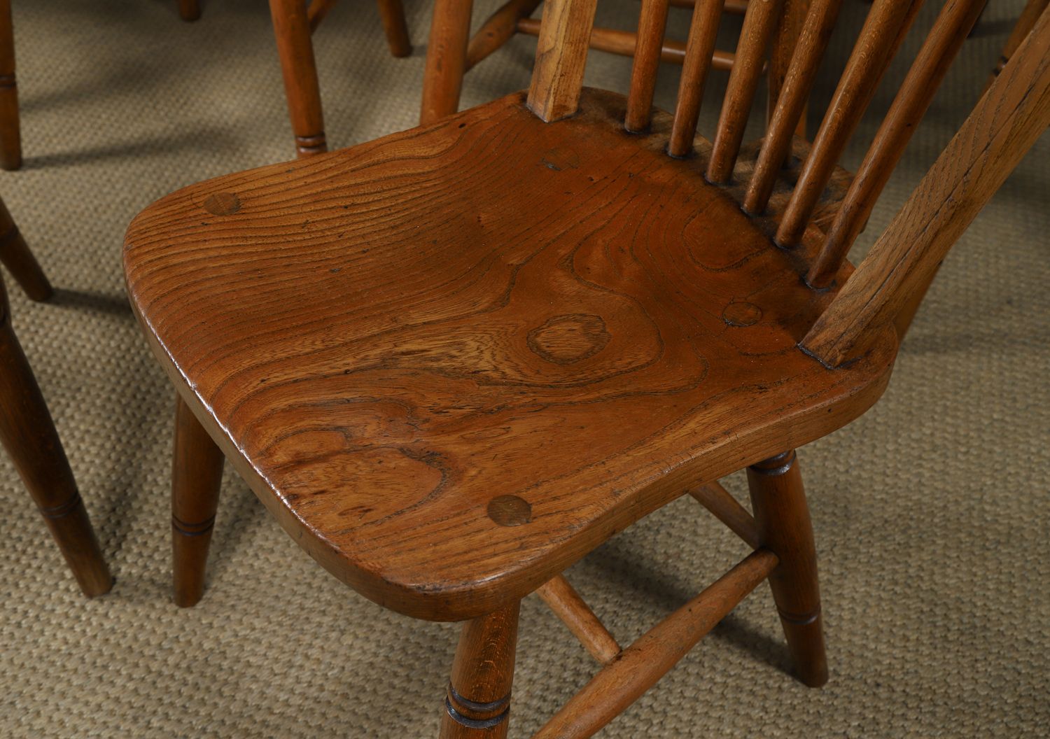 photo for sale Set Of Twelve Ash & Elm Windsor Hoop & Stick Back Kitchen Chairs (Circa 1910)