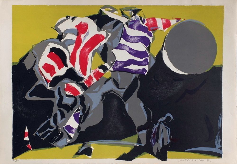 Milorad Mihailovitch Gesigneerde Lithografie Football 1974