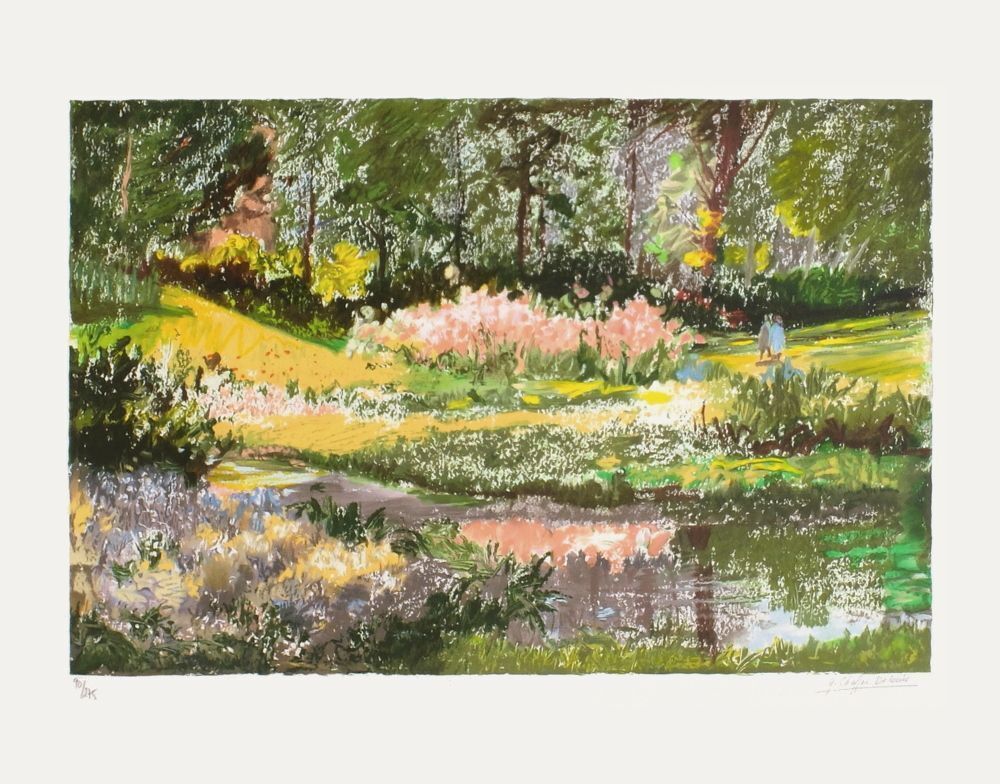 Lithographie signée Yvonne Cheffer Delouis Les Iris Roses