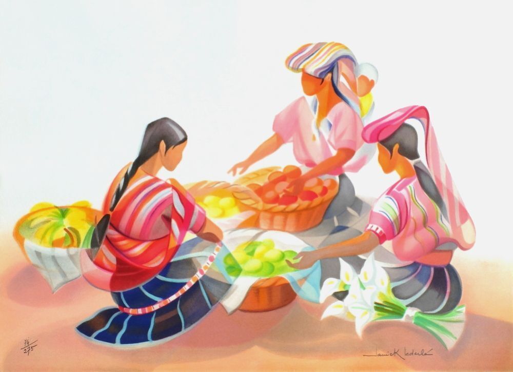 Janick Lederle, gesigneerde lithografie Pérou - Récolte Des Agrumes, 1990