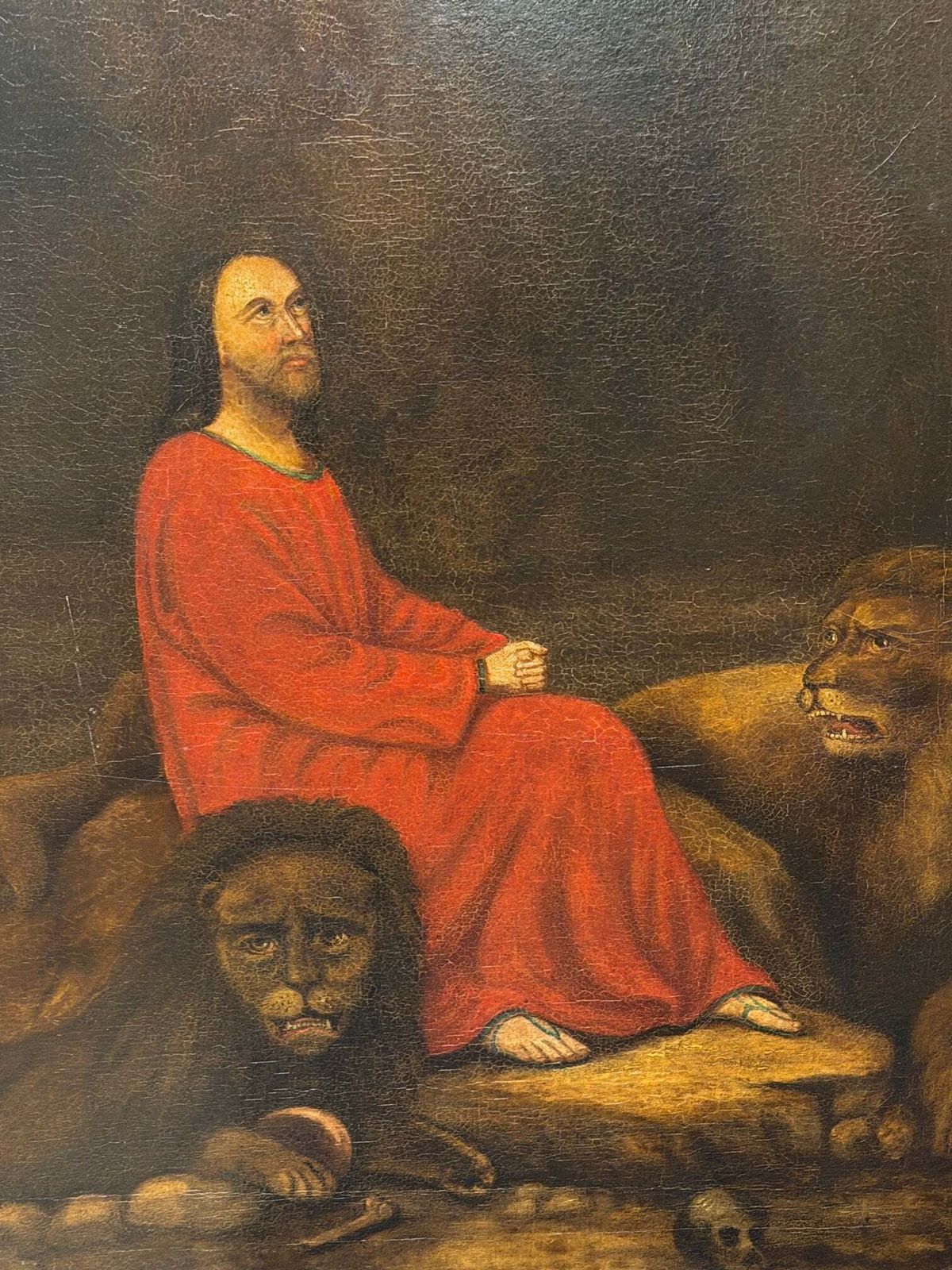 19e-eeuws olieverfchilderij Daniel in de Leeuwenkuil, toegeschreven aan Isaac Findler