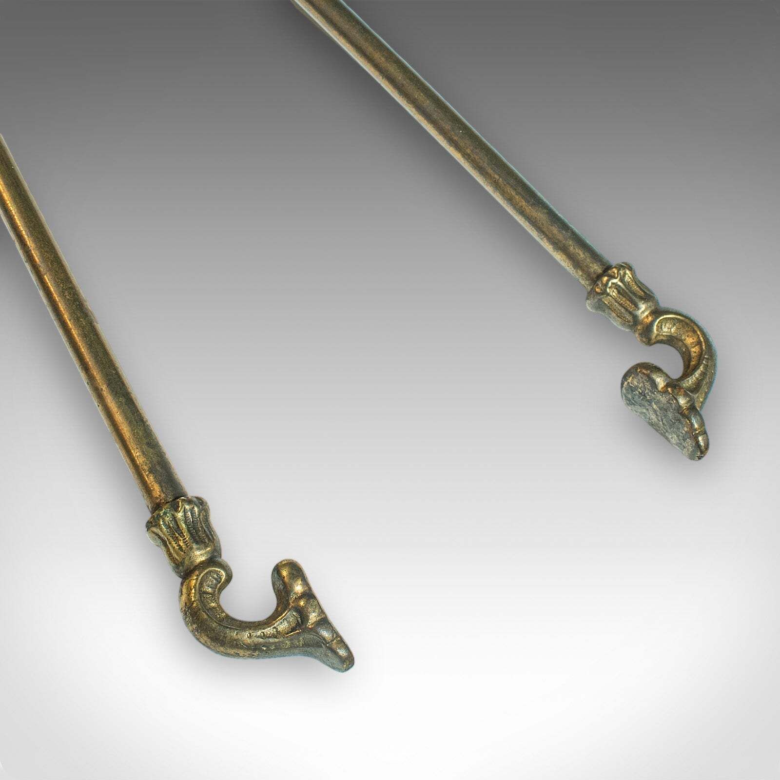 Home Fixtures Set Of 3 Antique Fireside Tools, English, Tongs, Poker, Art Nouveau, Victorian photo
