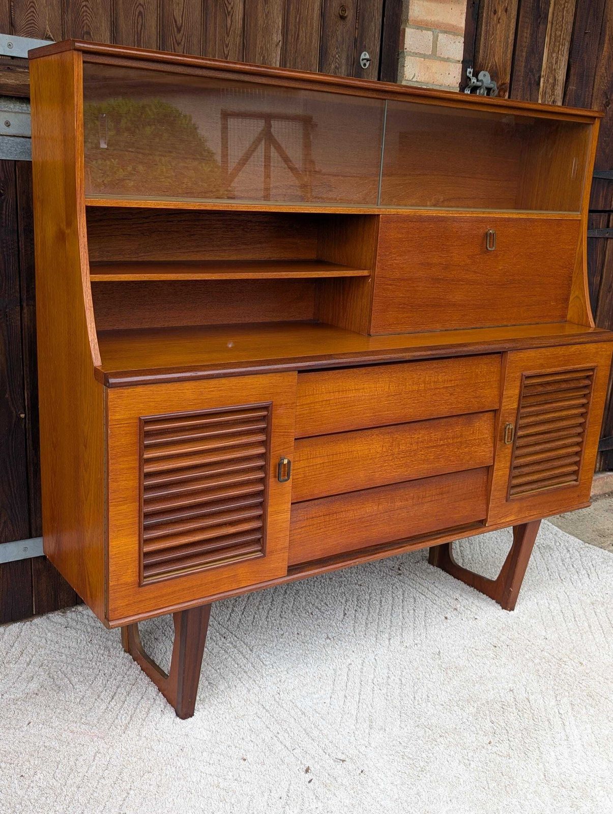 Mid Century Retro 1970's Teak Louvred Highboard/Cabinet photo for sale