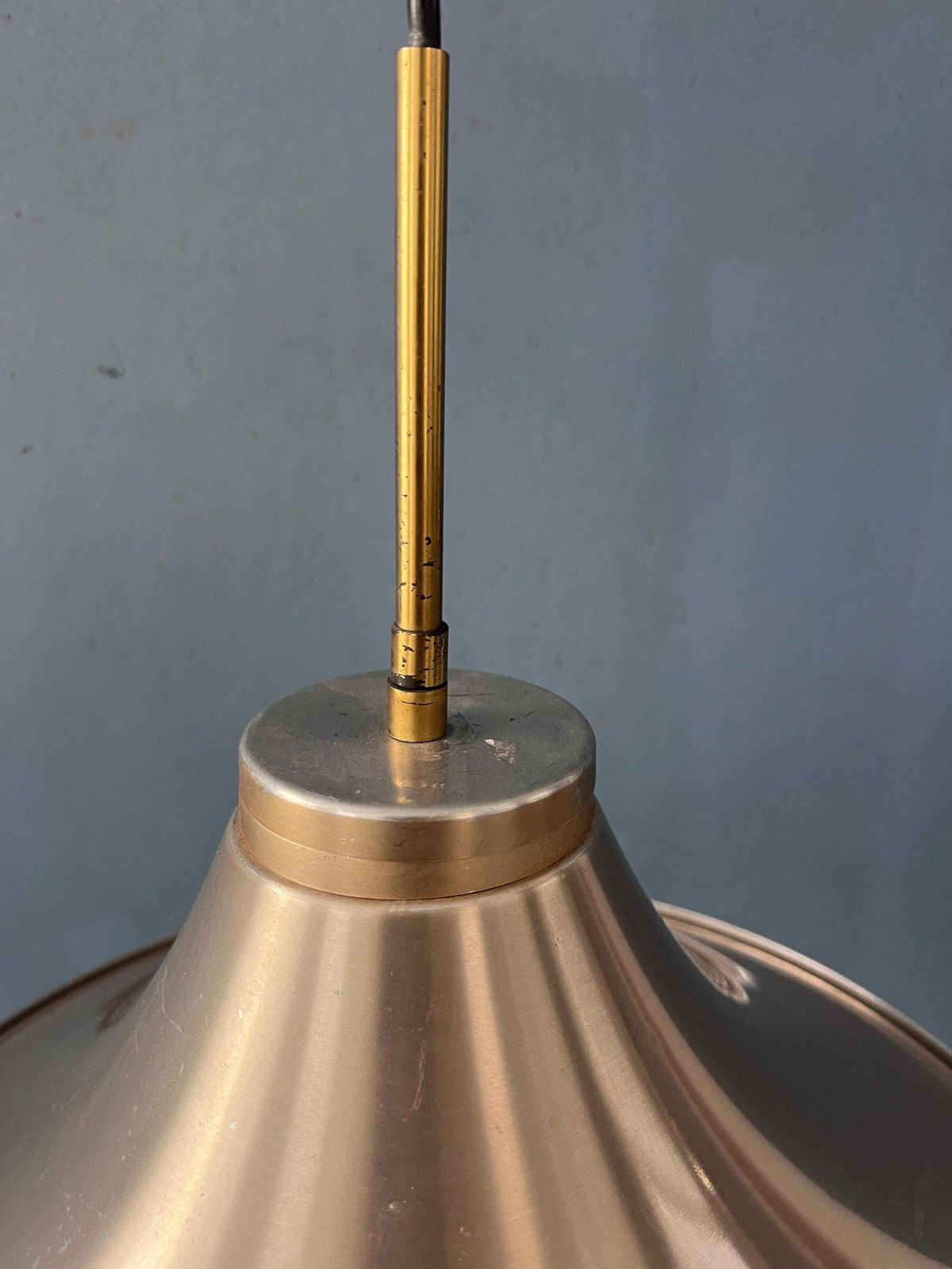 photo buy Mid-Century Hanglamp van Geborsteld Aluminium met Kristalglazen Kap