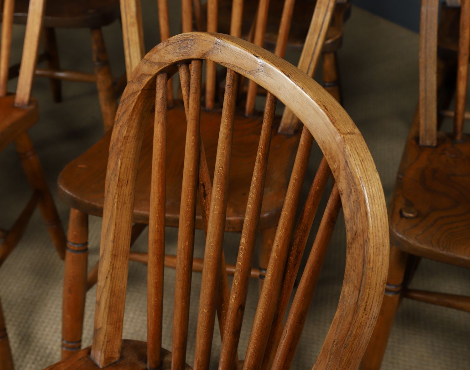 Set Of 10 Ash & Elm Windsor Hoop & Stick Back Dining Chairs (Circa 1910) photo vintage