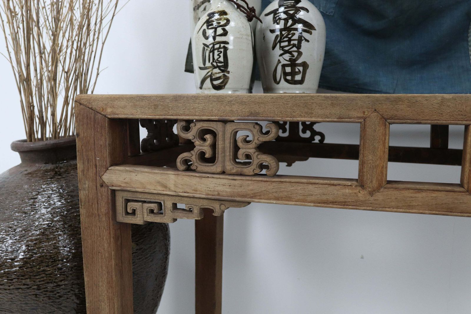 Chinese Qing Dynasty Elm Alter Table With Brass Staples photo vintage