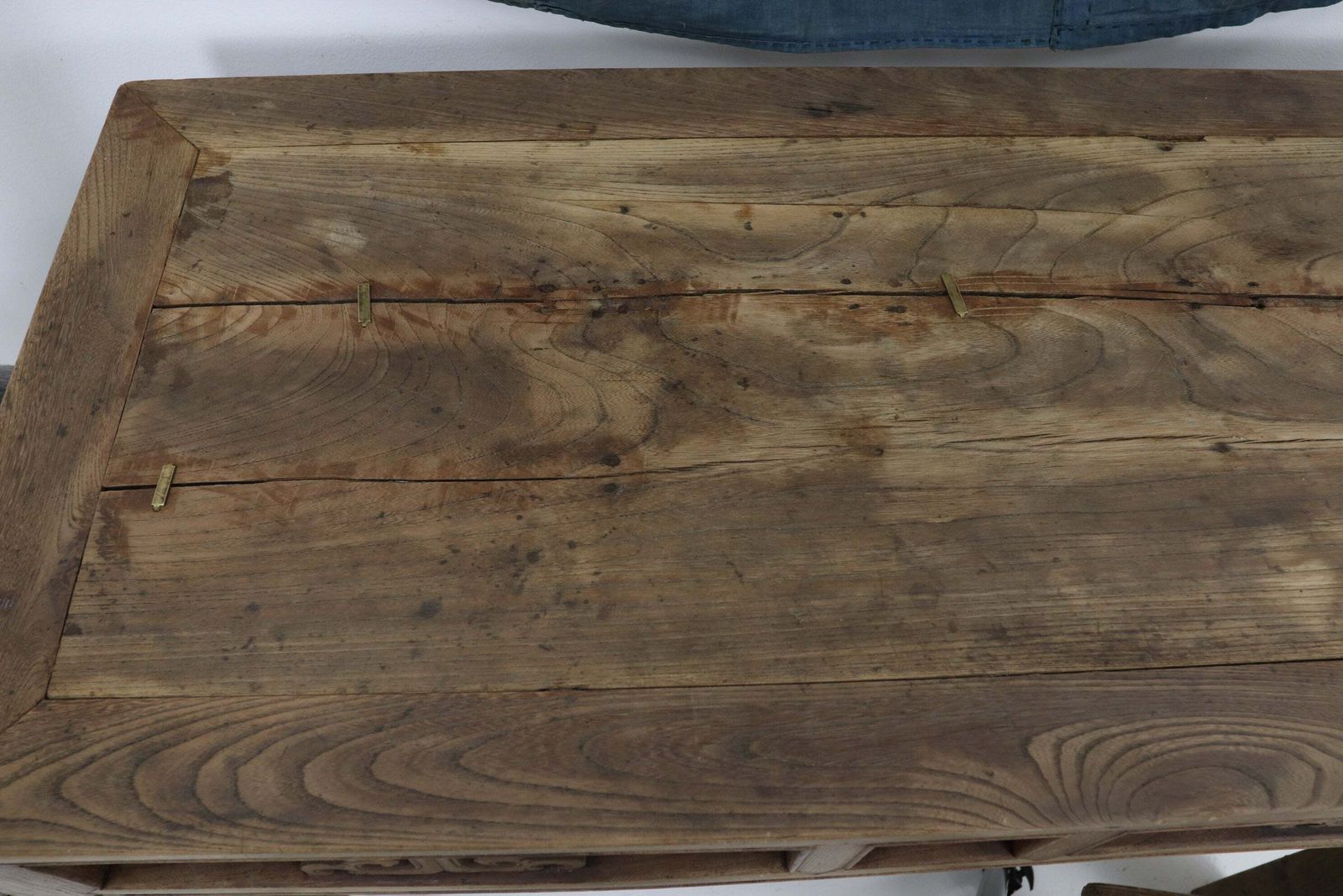 Furniture Chinese Qing Dynasty Elm Alter Table With Brass Staples photo
