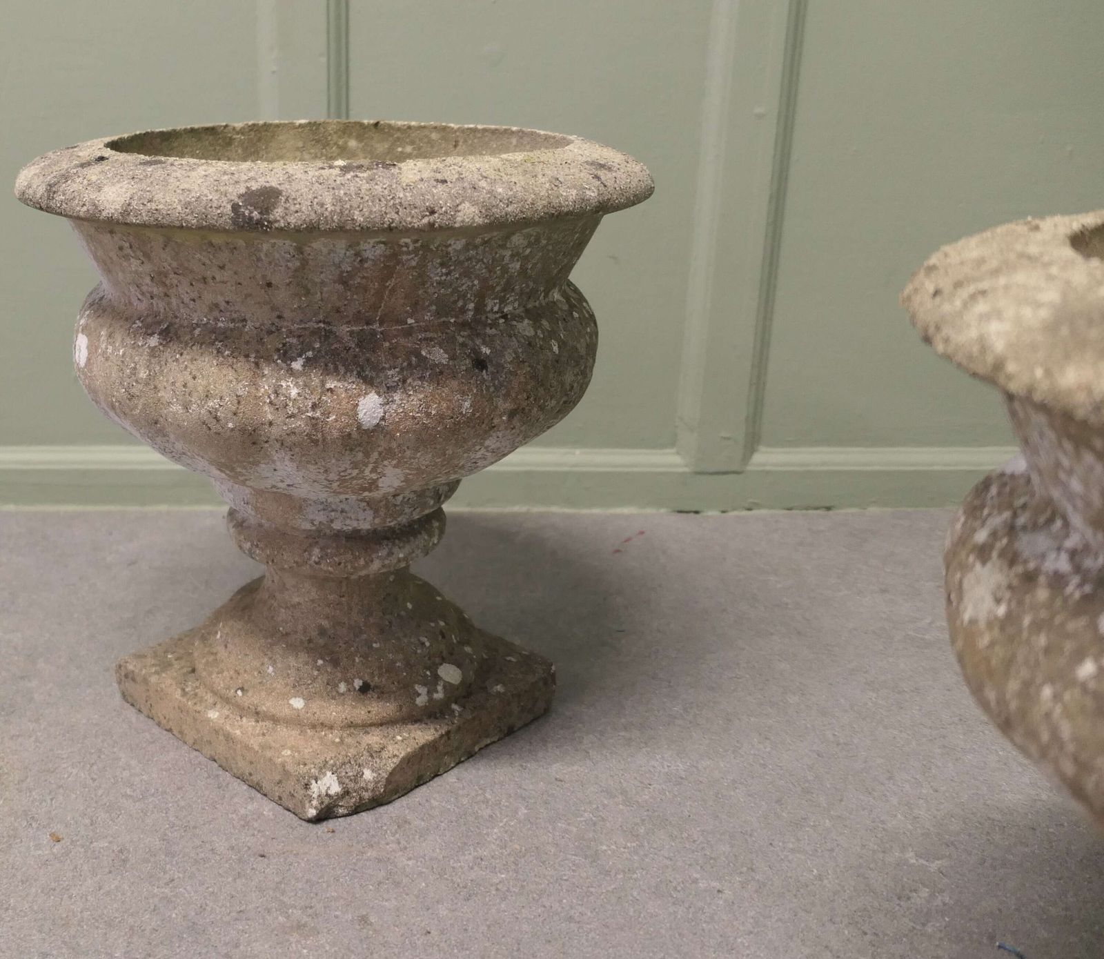 Pair Of Mid 20th Century Weathered Cast Stone Garden Planters A Good Pair Of 20th Century photo Garden Decor