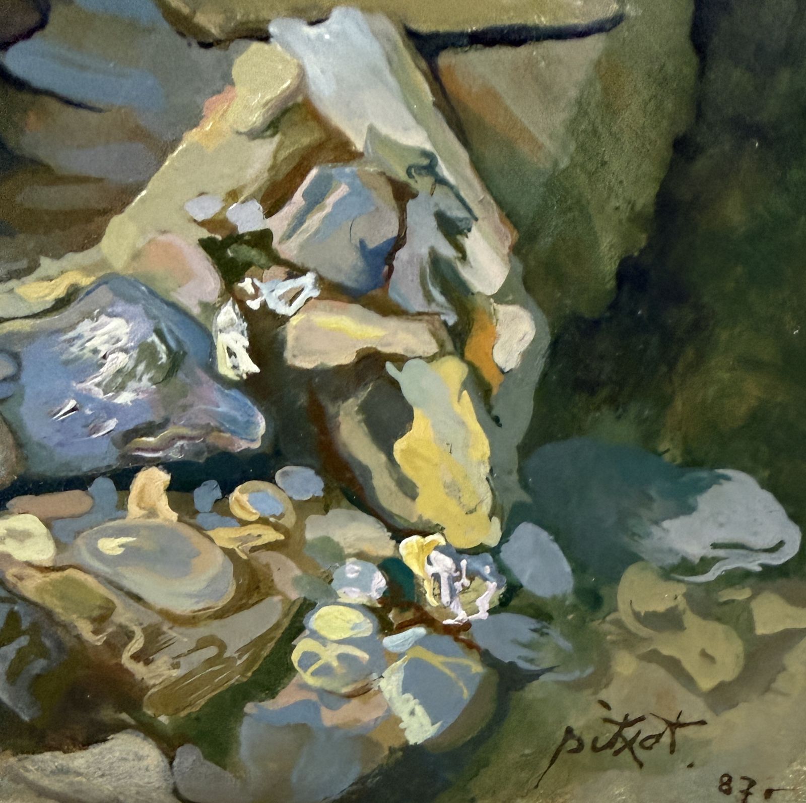Antoni Pitxot Surrealistisch Abstract Mineraal Landschap met Rotsvormen uit Cadaqués Olieverf op Doek 1987 photo furniture