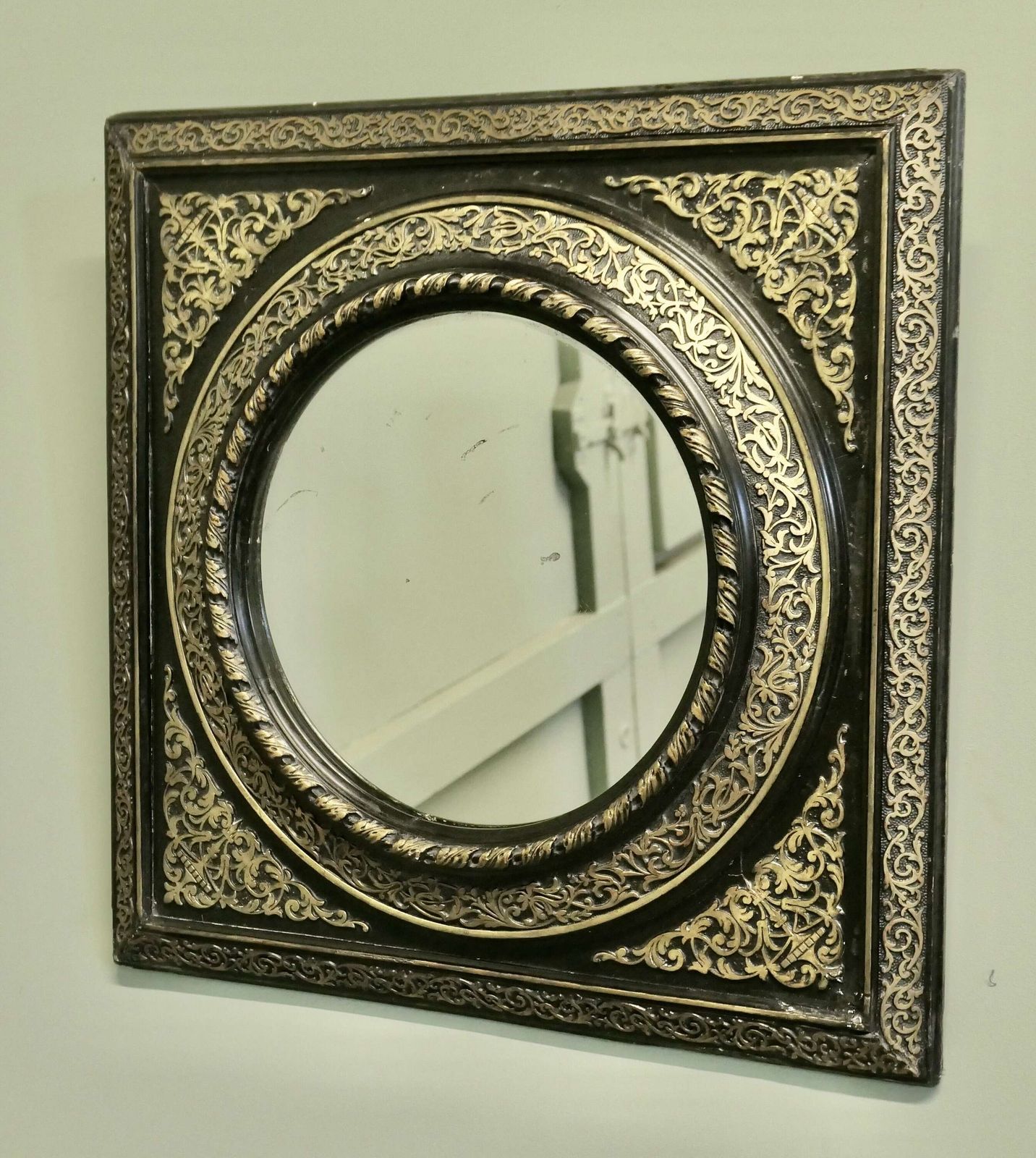Stunning French Empire Gilt Brass And Black Lacquer Wall Mirror This Is A Wonderful Piece photo furniture