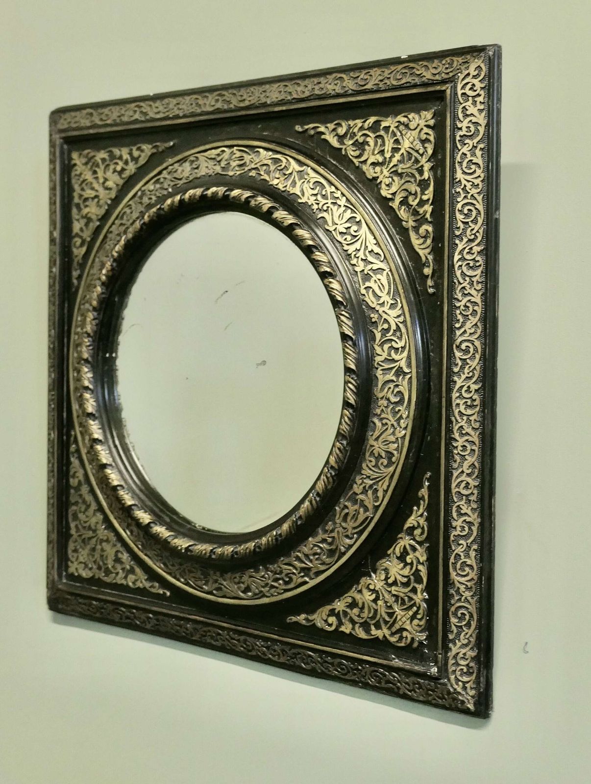 Stunning French Empire Gilt Brass And Black Lacquer Wall Mirror This Is A Wonderful Piece photo Home Decor