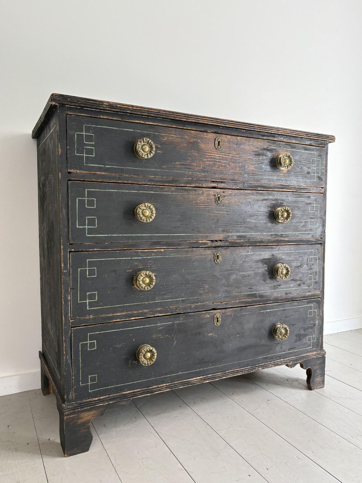 Ebonised Chest Of Drawers With Stencilled And Painted Geometric Detail photo for sale
