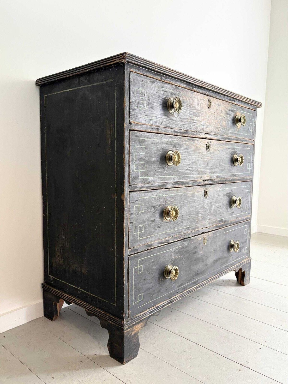 Ebonised Chest Of Drawers With Stencilled And Painted Geometric Detail photo 2950.0
