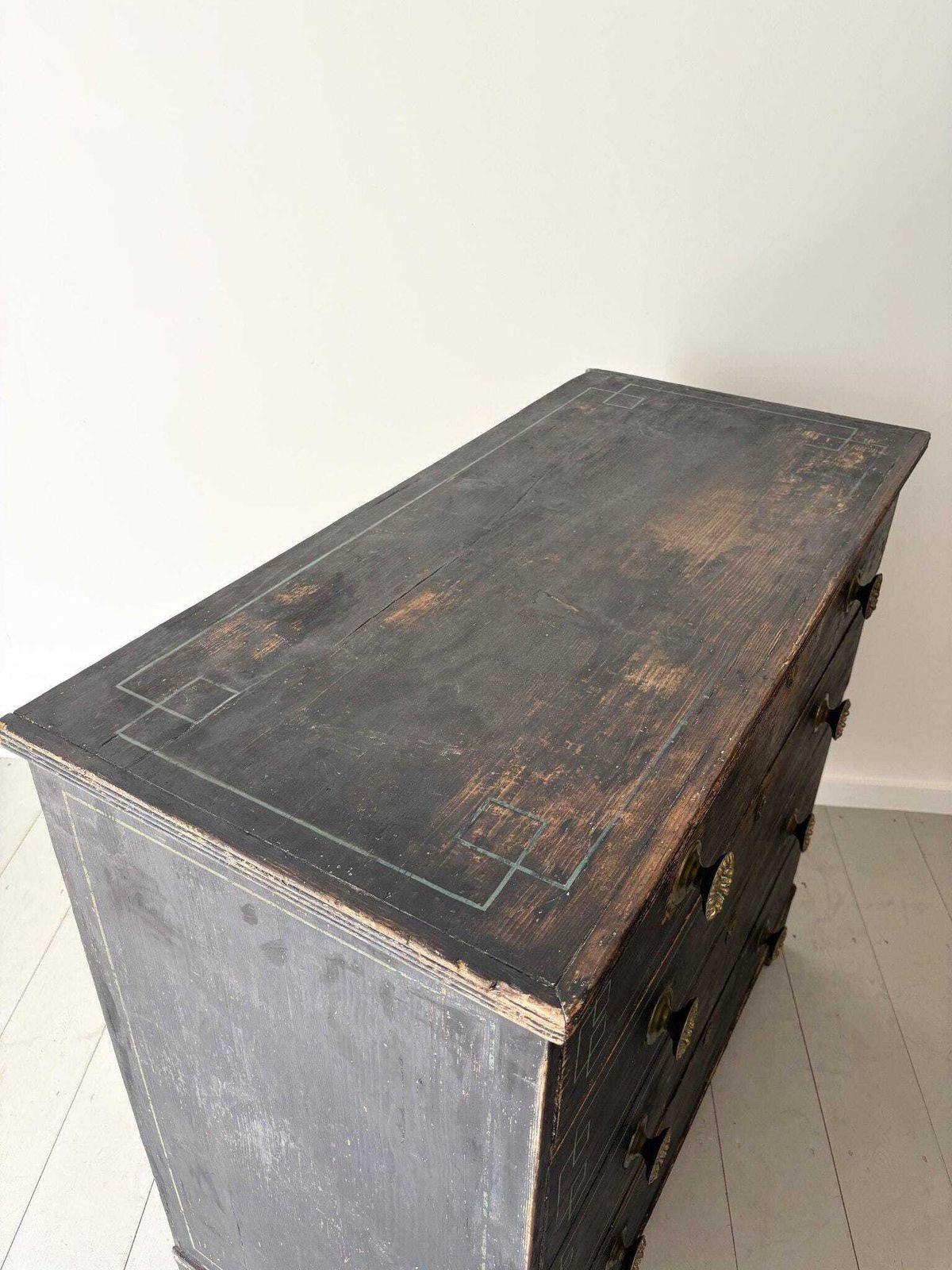 photo furniture Ebonised Chest Of Drawers With Stencilled And Painted Geometric Detail