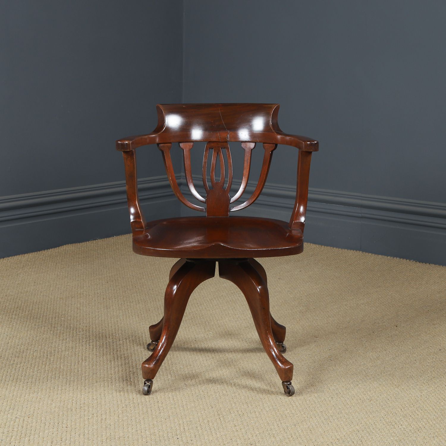 English Victorian Mahogany Swivel Office Desk Chair (Circa 1880) photo furniture