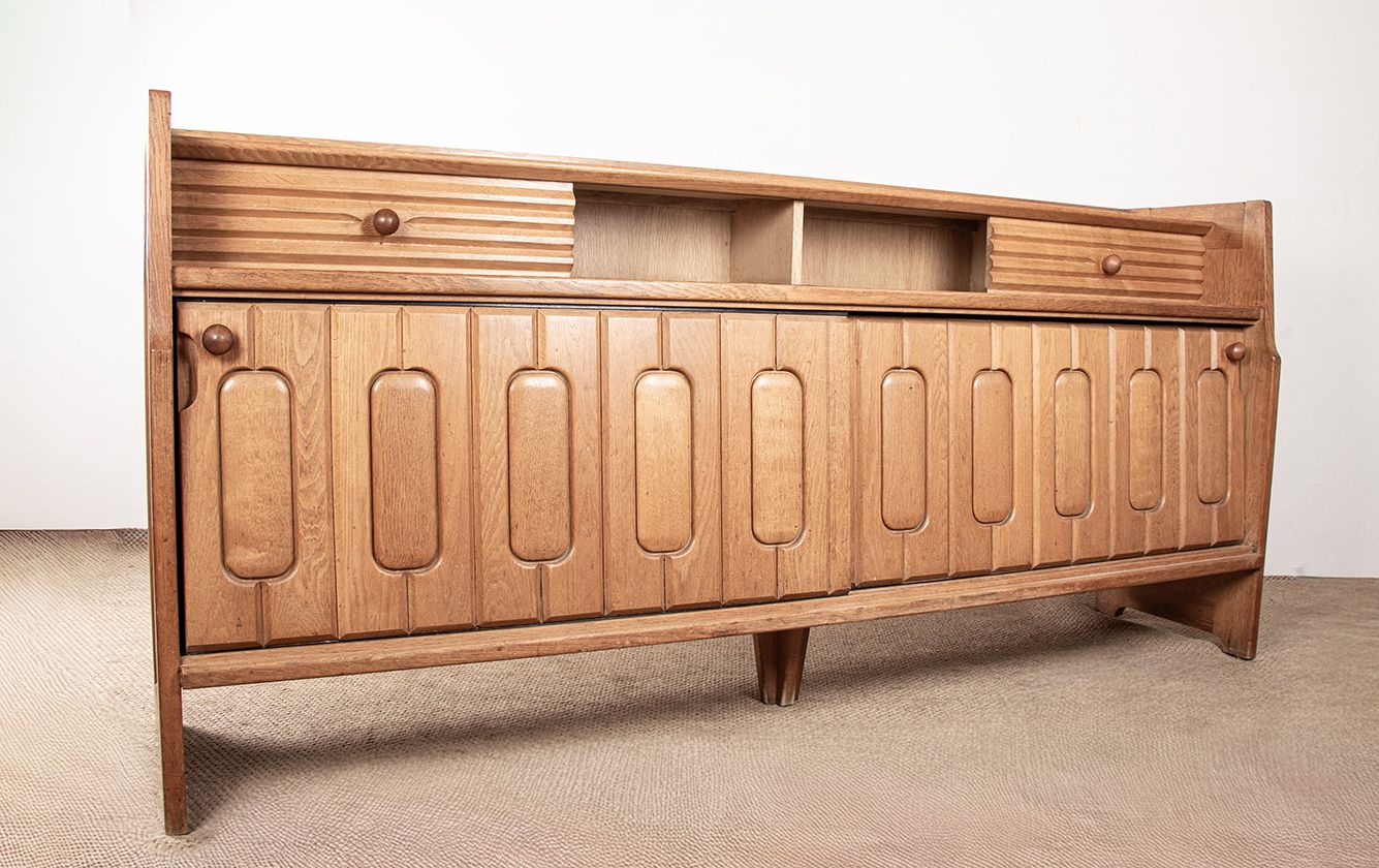 Large Sideboard In Oak And Danikowski Ceramics, By Guillerme And Chambron, 1960.