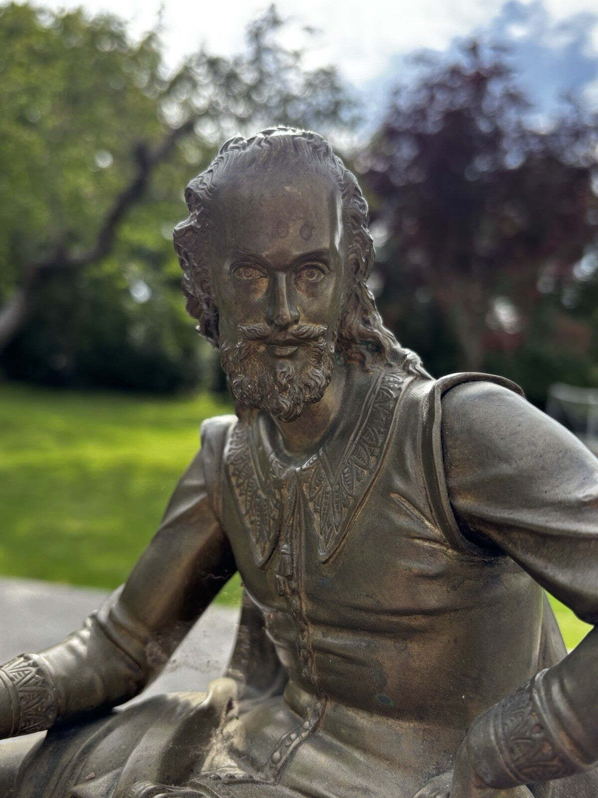 Victorian Gilt Bronze Figure Of William Shakespeare On Green Marble Base. photo for sale