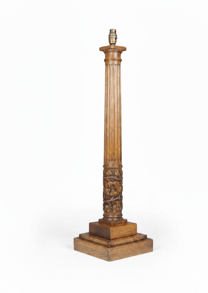 Antique Tall Oak Corinthian Table Lamp