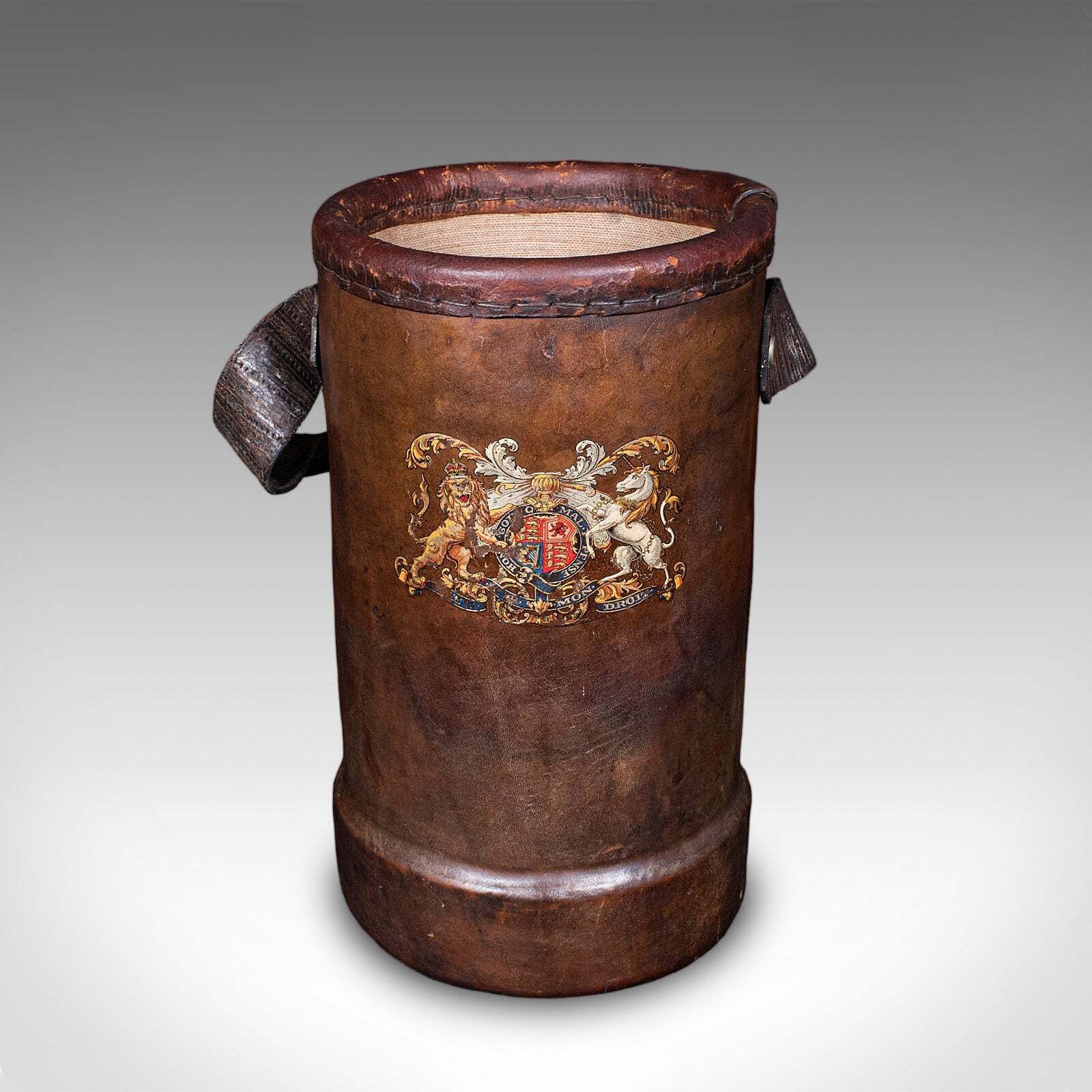 Vintage Decorative Stick Stand, English Leather Office Waste Basket, Storage Bin photo furniture