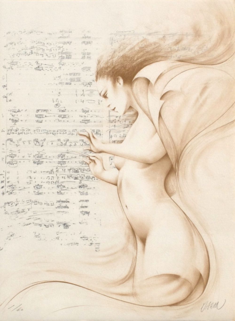 Gérard Daran Gesigneerde Lithografie Adagio (Ocre) 1990
