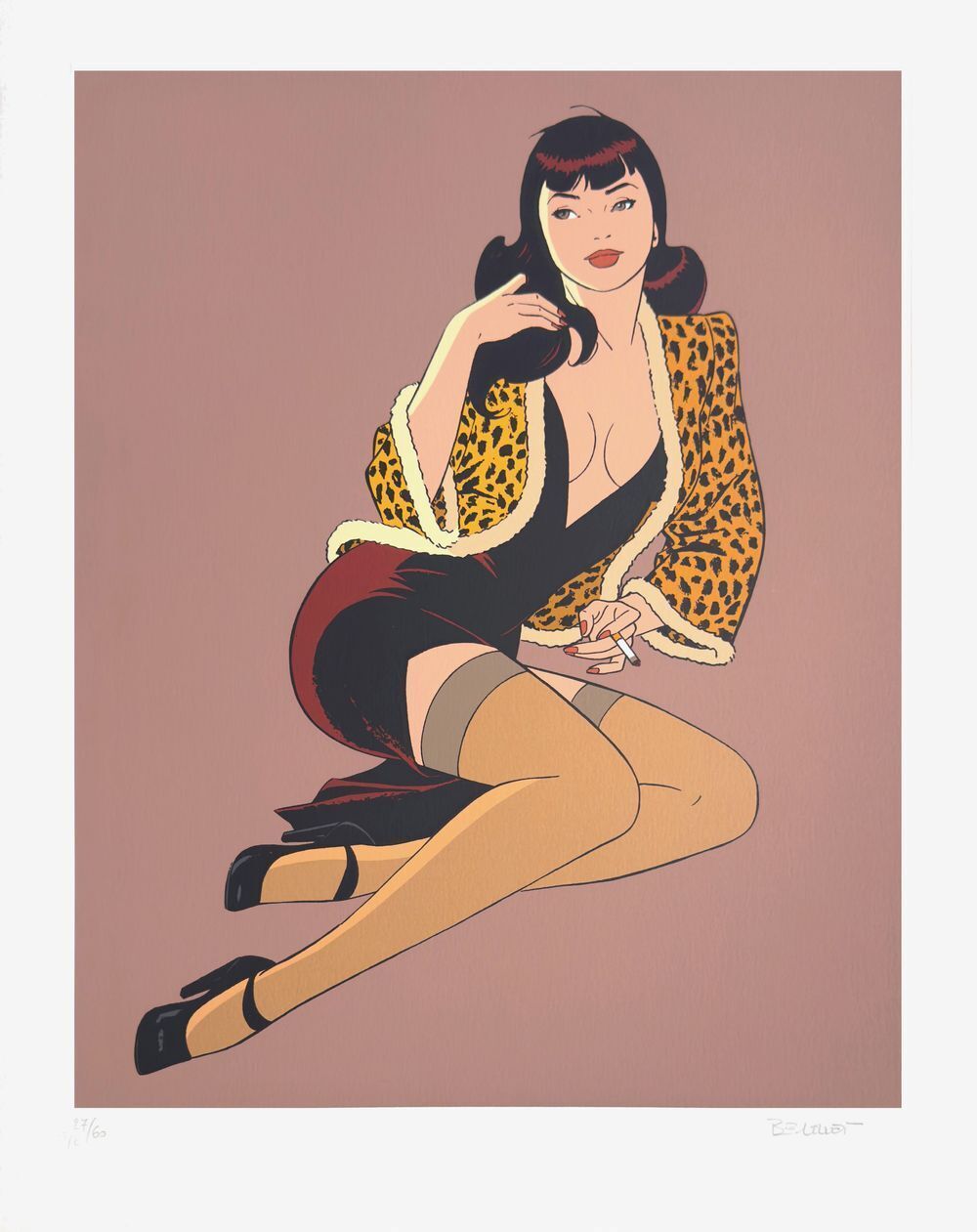 Sérigraphie signée Philippe Berthet, Pin Up Léopard, 2008