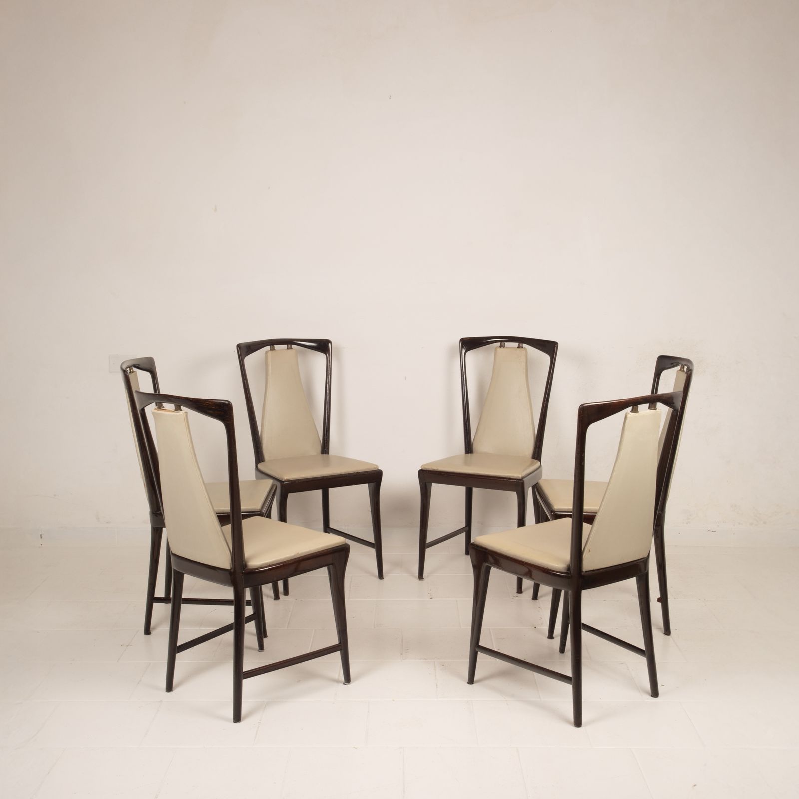 Osvaldo Borsani Mid Century Italian Mahogany Stained Dining Chairs For Abv 1950