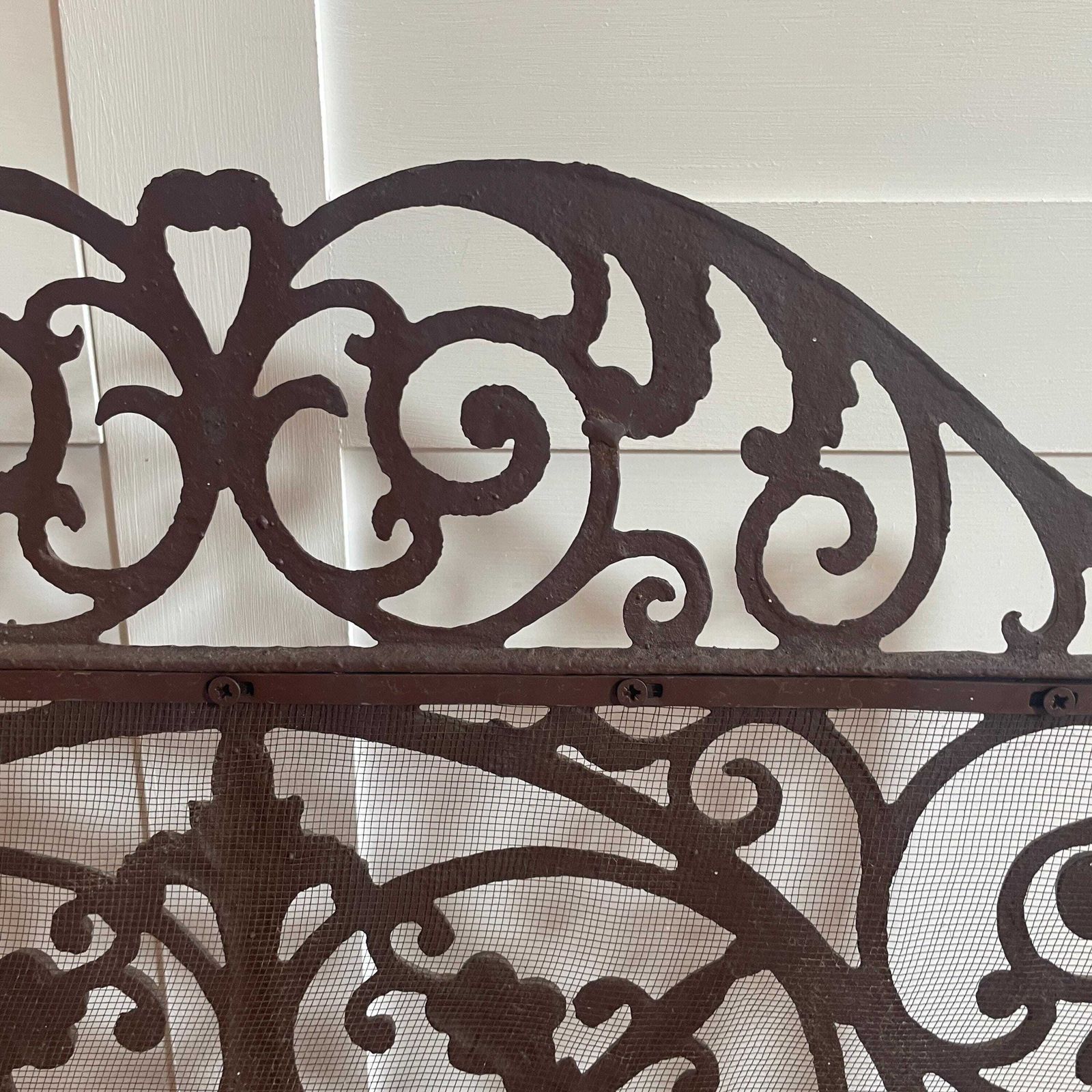 Antique Fireguard Fireplace Screen Metal Cast Iron Black Vintage Fire Guard Victorian Ornate Freestanding Patterned Rectangle Heavy Wrought photo vintage