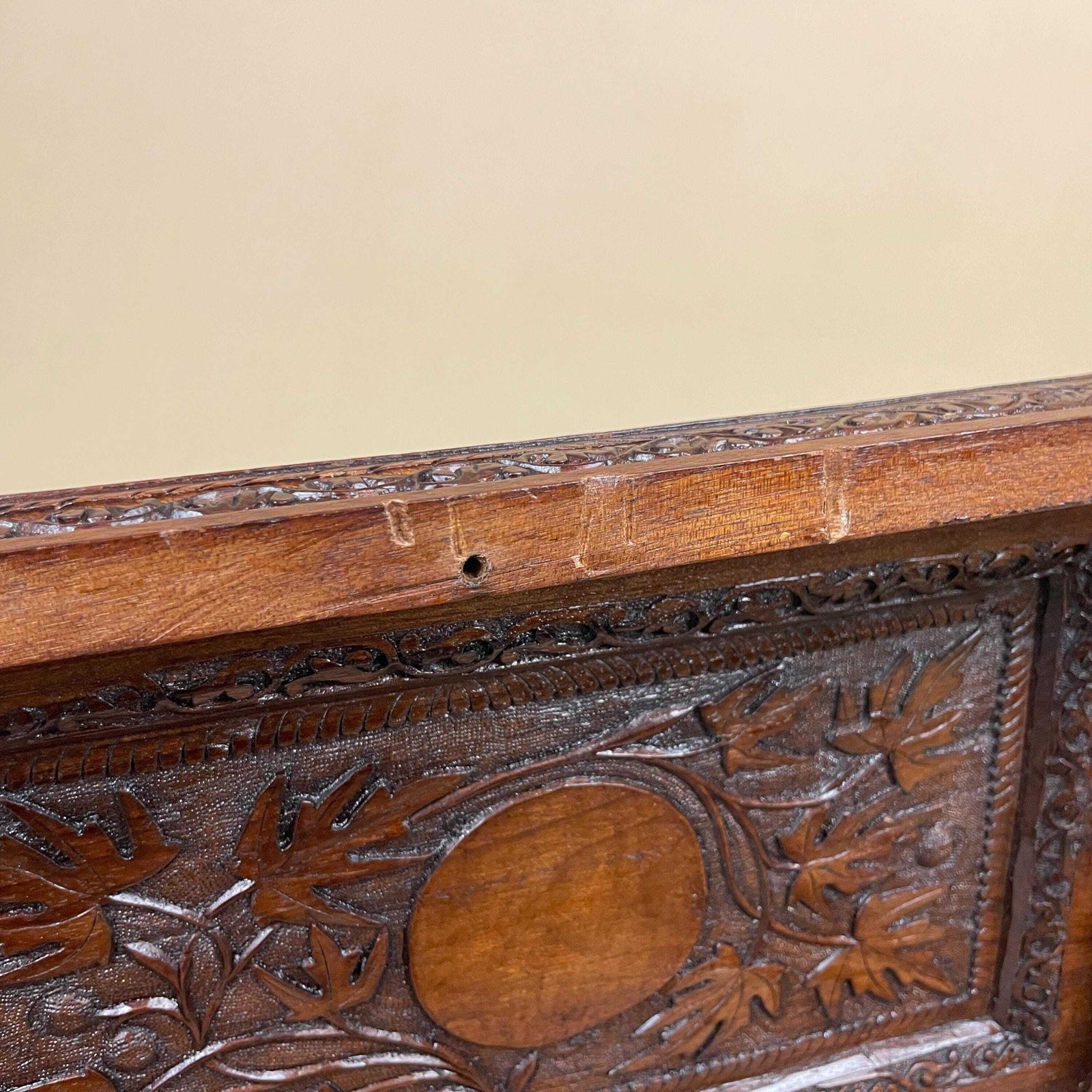 photo buy Hand Carved Wooden Box Floral Patterned Design Vintage Storage Trinket Jewellery Decorative Carved Keepsake Box Antique Rectangle Wood Key