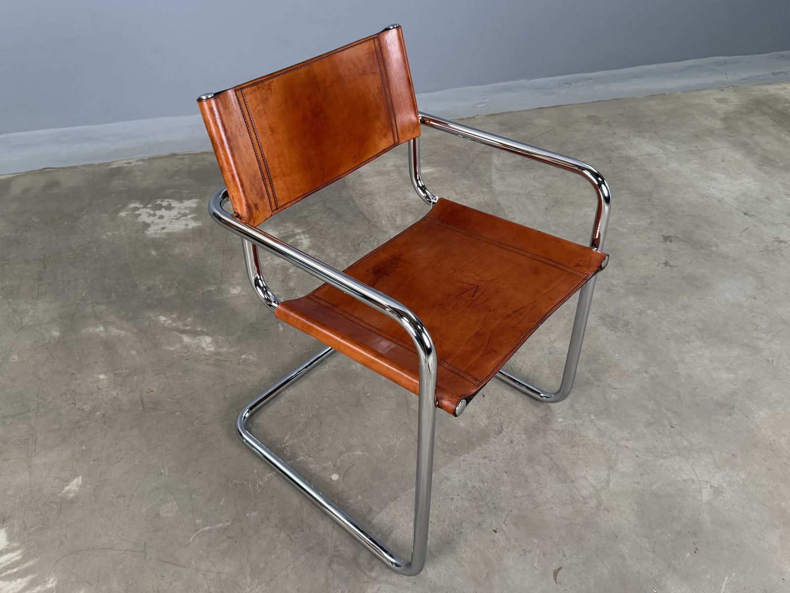 Ten Dining Mart Stam Marcel Breuer S34 Set Of  10  Chrome Tan Cognac Brown Leather Cantilever Bauhaus photo for sale