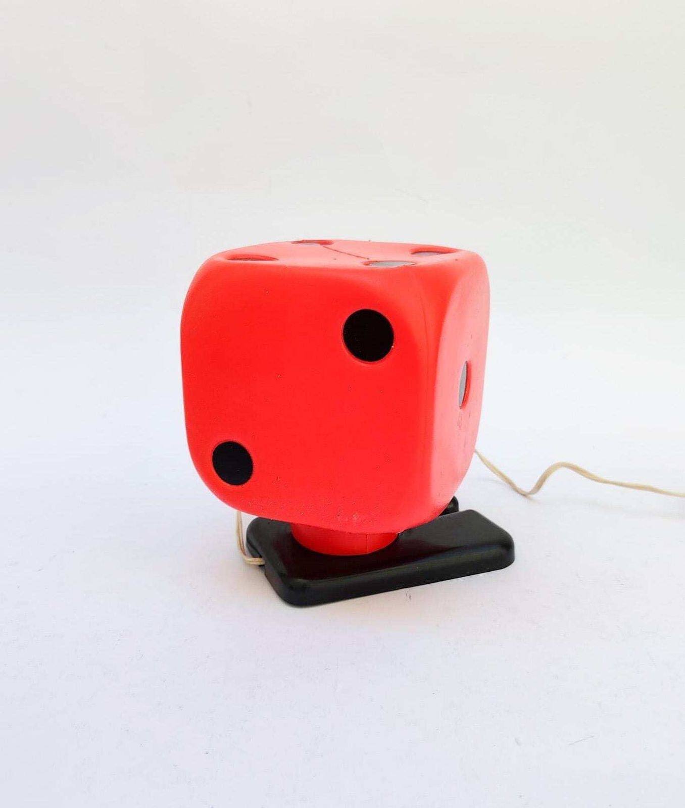 Fernando Cassetta Designed Gaming Dice Table Lamp For Tacman, Vintage Space Age Design, Red photo vinterior