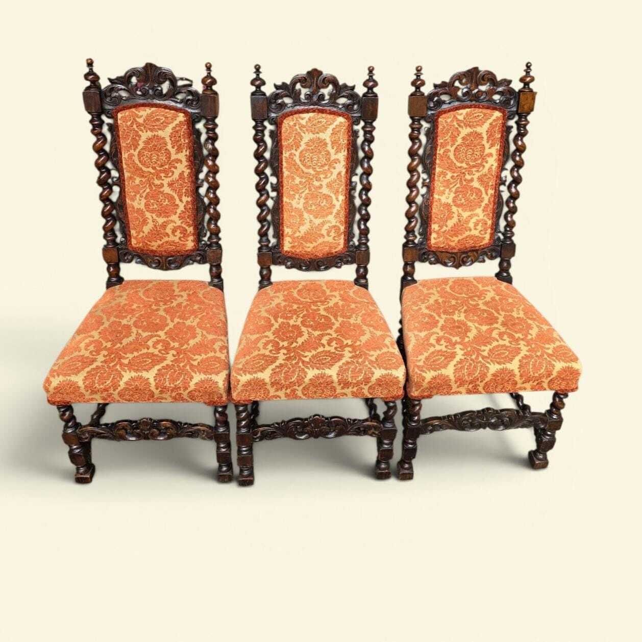 Antique Victorian Barley Twist Dining Chairs / Set Of 3 / C1850 photo Furniture