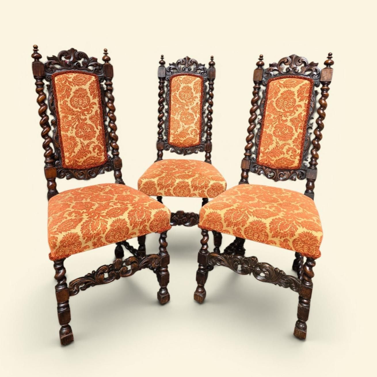 500.0 Antique Victorian Barley Twist Dining Chairs / Set Of 3 / C1850 photo