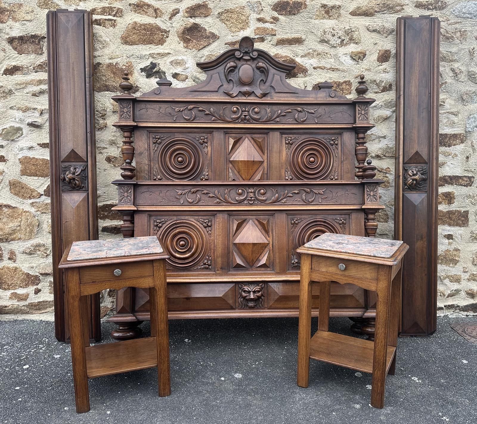 Antique French Bedroom Suite   Bed, Armoire, Bedside Tables photo for sale