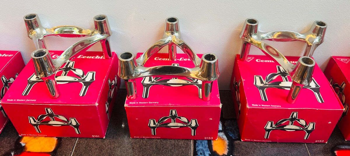 1960s Bmf Stoffi & Nagel Chrome Modular Candle Holder Inc Box photo vinterior
