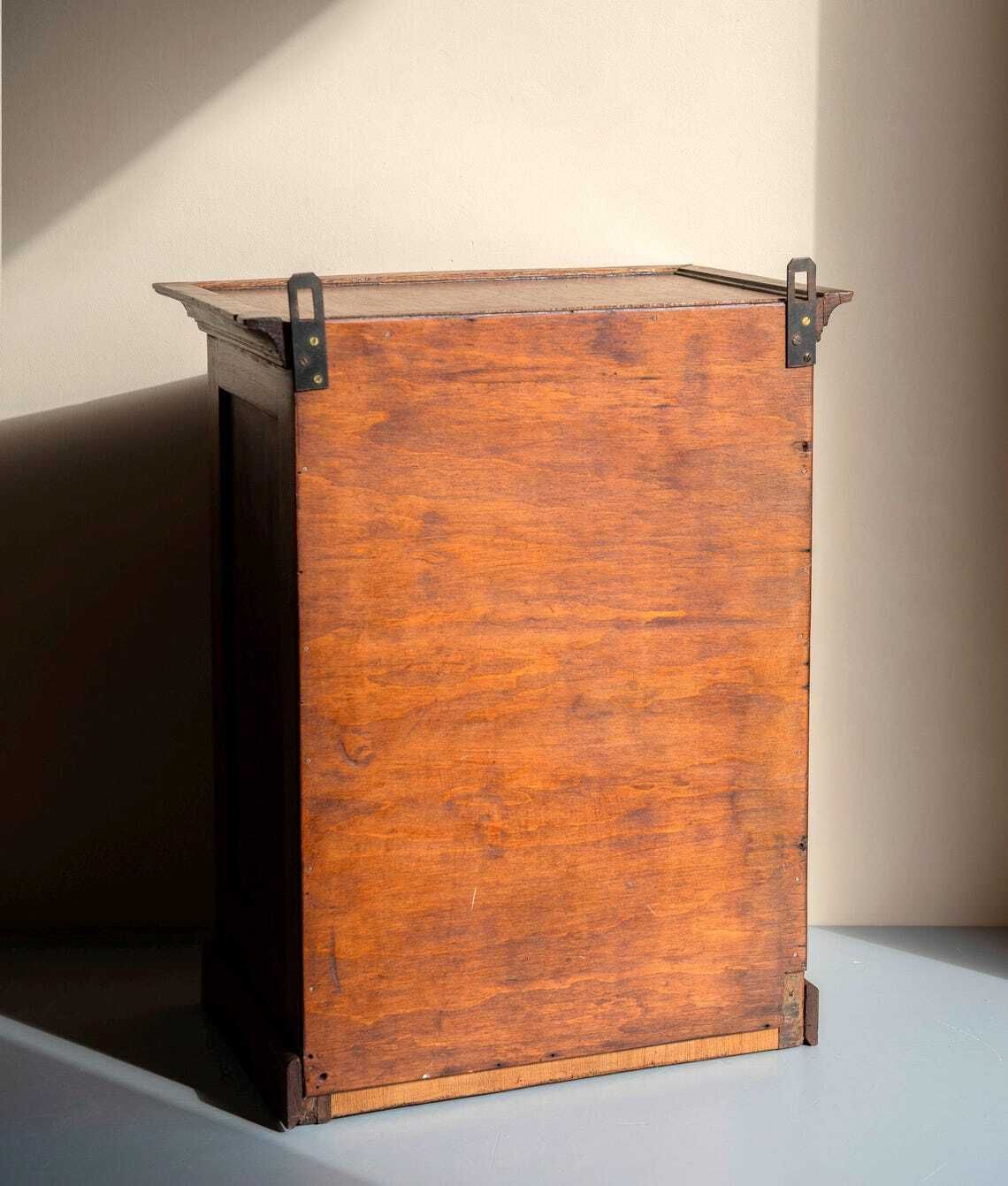Antique Oak Wall Cabinet  Glass Door Bathroom Cupboard With Lock  Arts And Crafts Display Case photo vinterior
