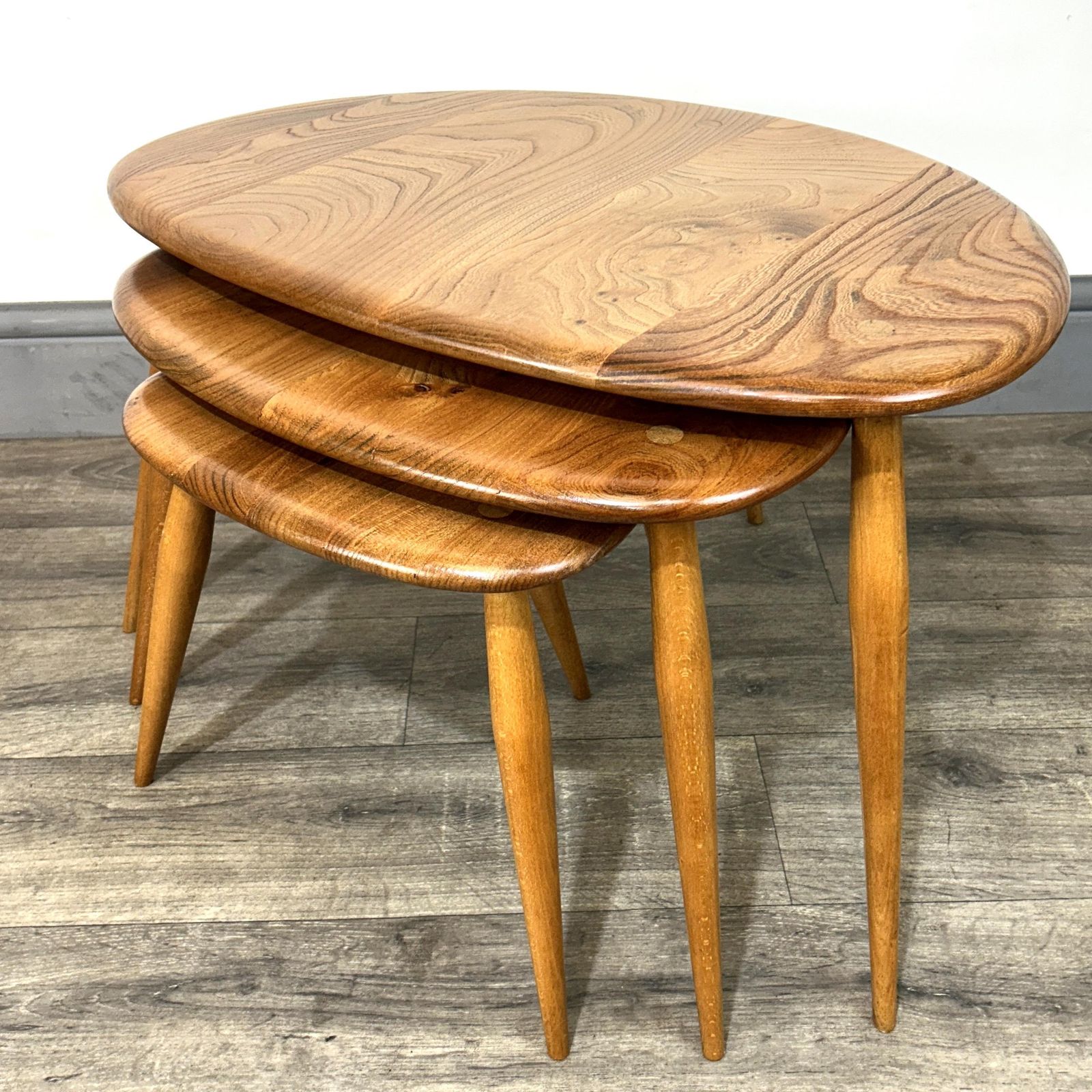 Mid Century 'Blondified' Solid Elm/Beech Nesting Pebble Tables Ercol