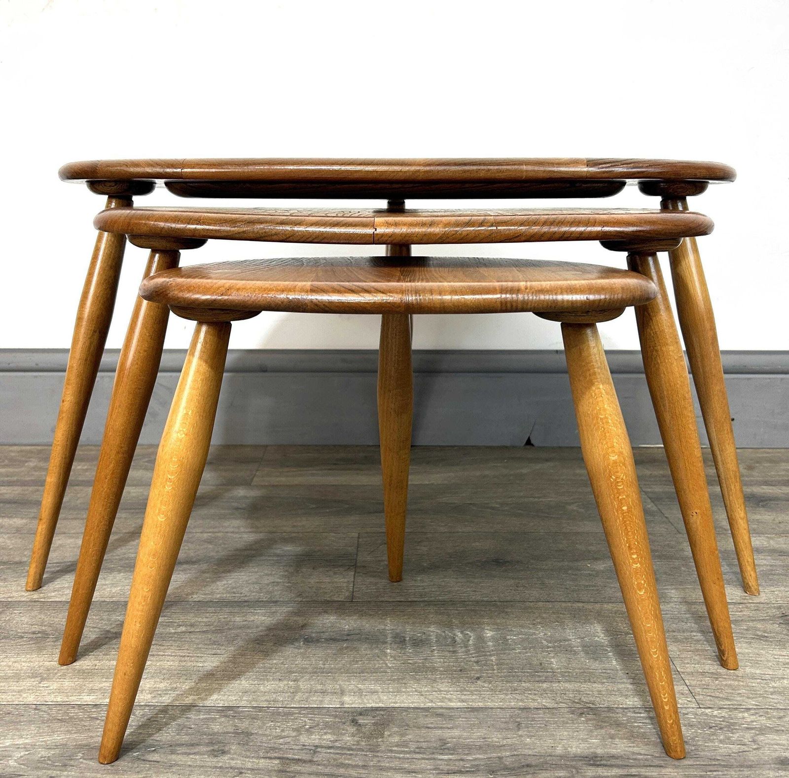 Mid Century 'Blondified' Solid Elm/Beech Nesting Pebble Tables Ercol photo 545.0