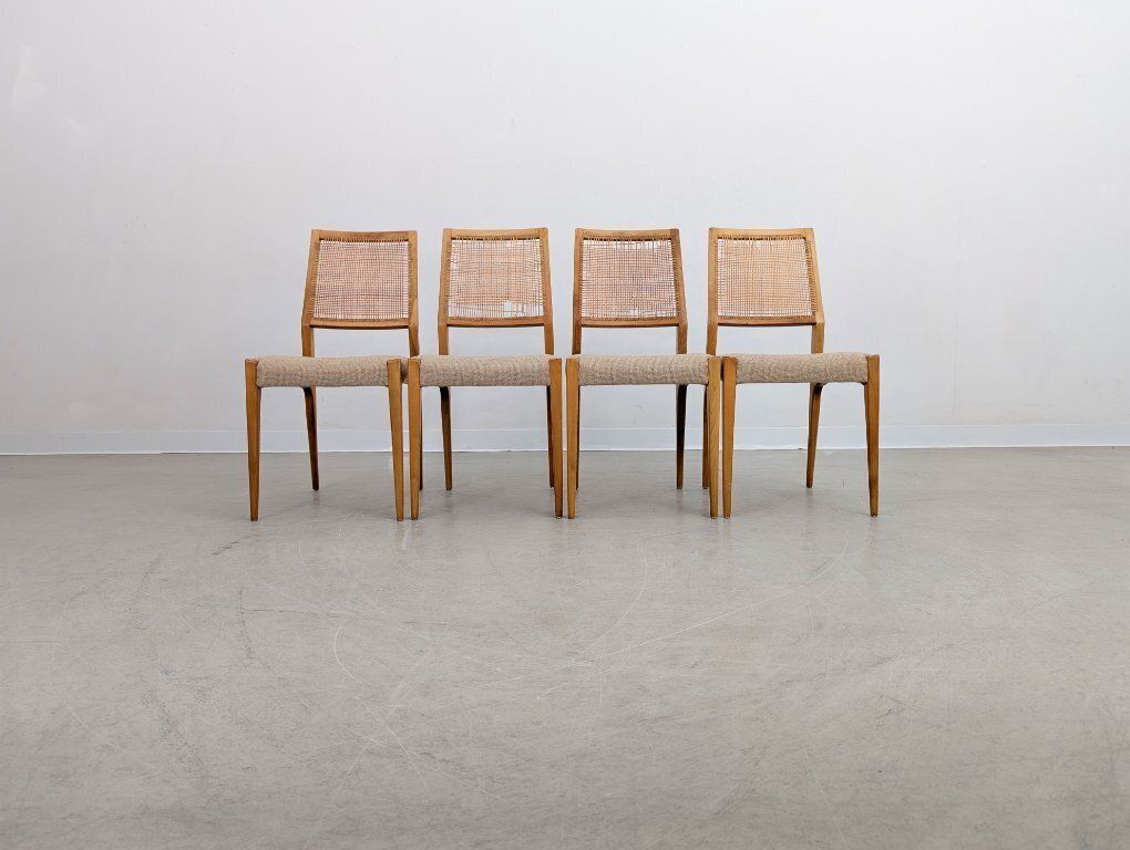 Set Of 4 Midcentury Chairs Birch Cane Weave Vintage Design photo for sale
