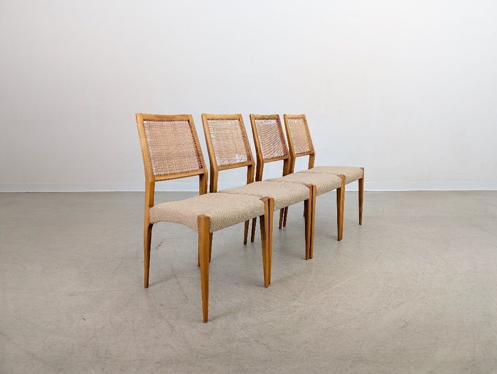 Set Of 4 Midcentury Chairs Birch Cane Weave Vintage Design photo 976.0