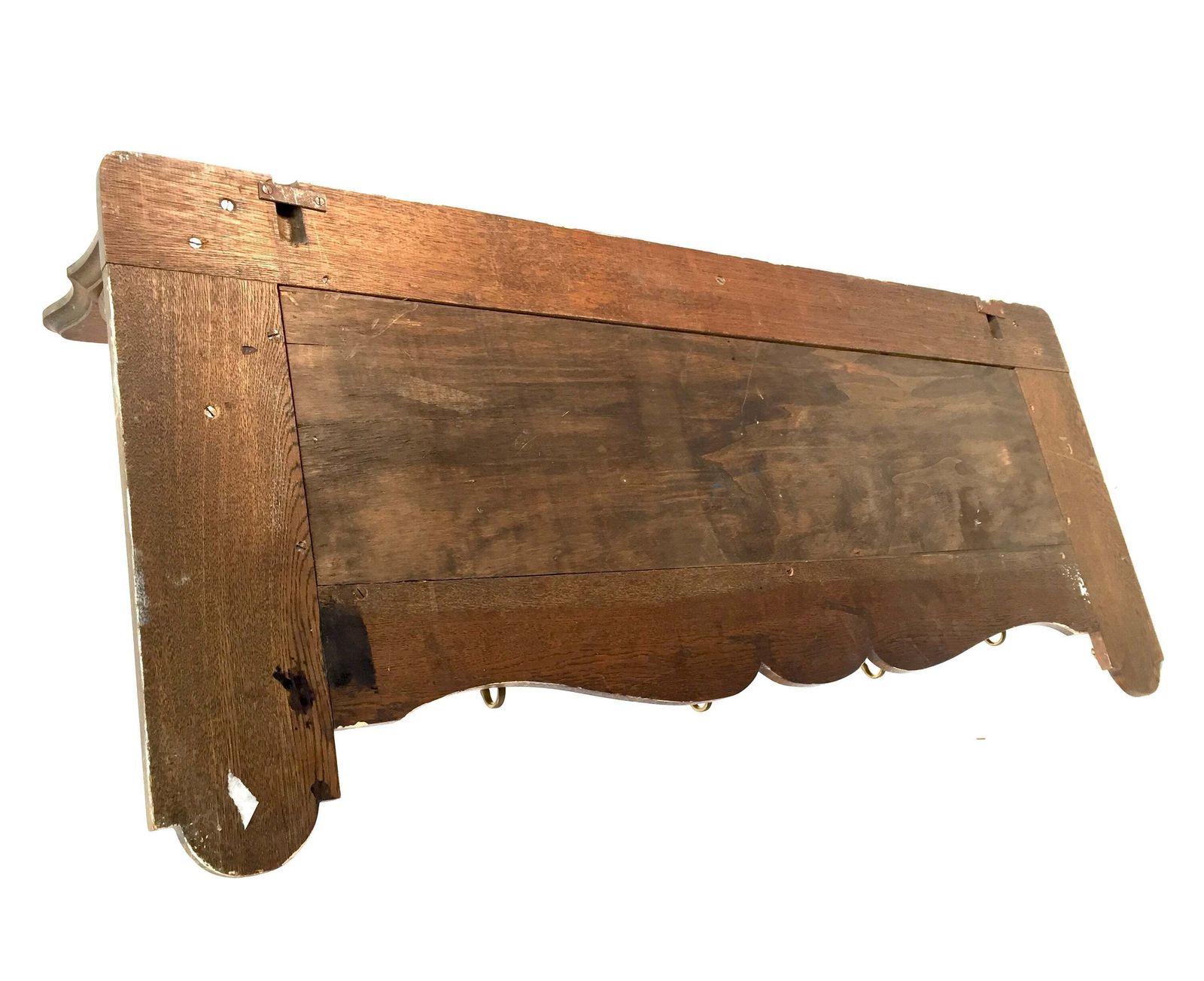 269.0 Antique Large Entrance Hall Wooden Oak Wall Mounted Coat Rack & Shelf C.1900 photo
