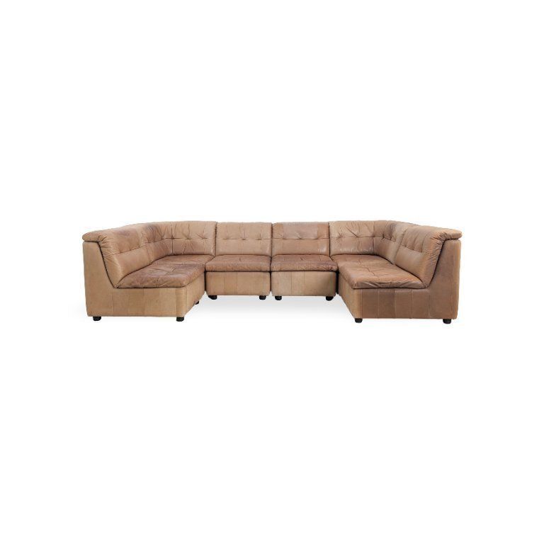 Mid Century Hoekbank Modulair Design Sofa Leer Bruin