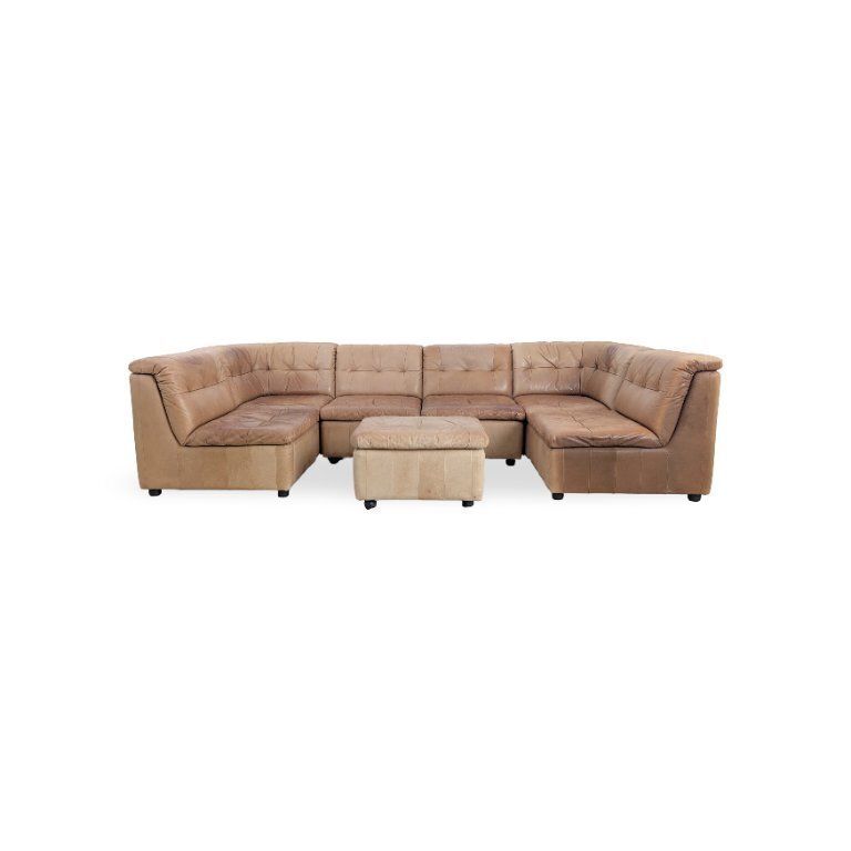 Canapé d'angle mid-century modern modulable vintage en cuir brun photo for sale