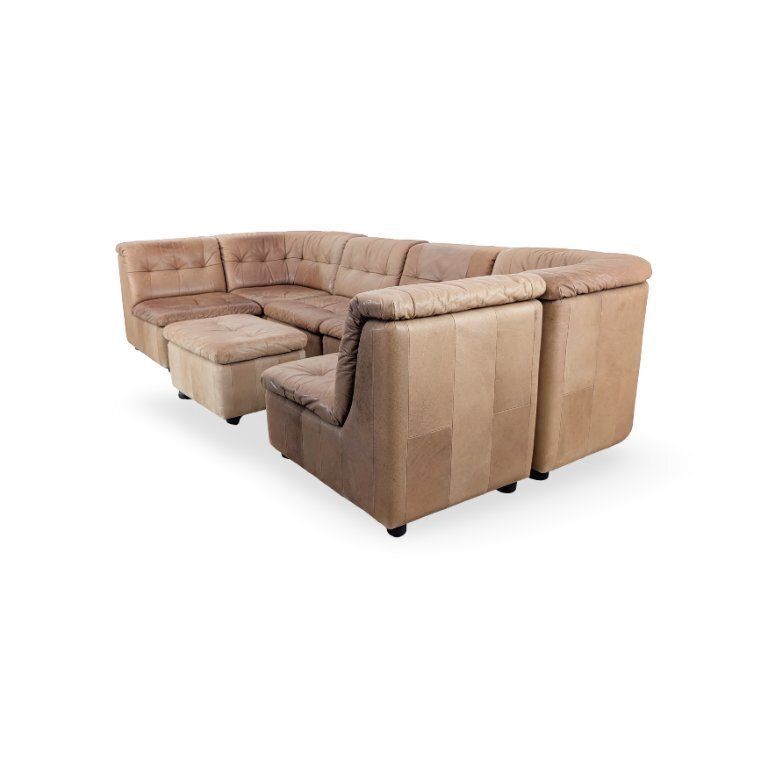 Mid Century Hoekbank Modulair Design Sofa Leer Bruin photo 2211.0