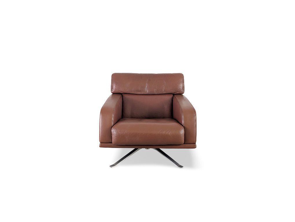 Rolf Benz Leren Draaifauteuil, Bruin, Design Bureaustoel