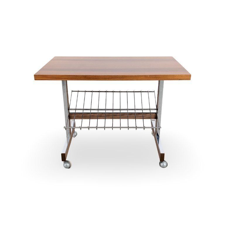 Midcentury Side Table, Vintage Coffee Table, Teak Newspaper Trolley photo for sale