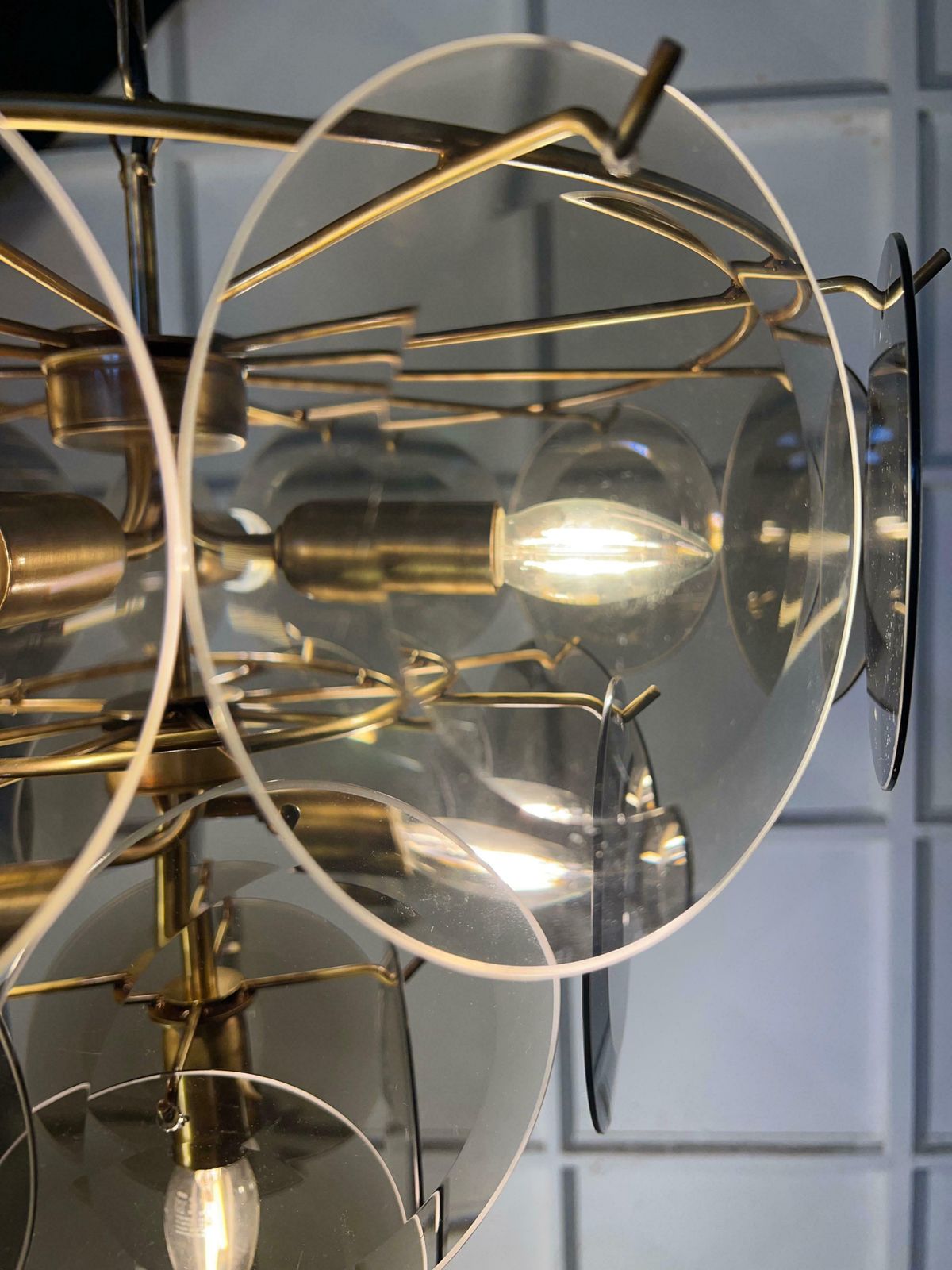 Fumé Murano Disc Glass Chandelier By Vistosi photo vinterior