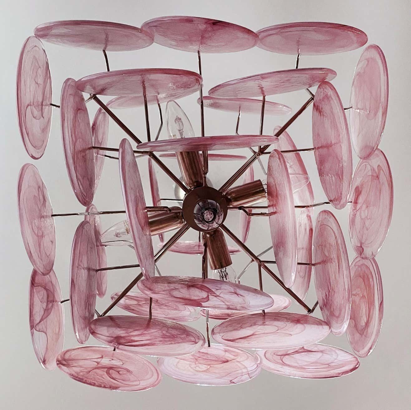 photo buy Pair Of Disc Murano Glass Chandeliers By Vistosi Style