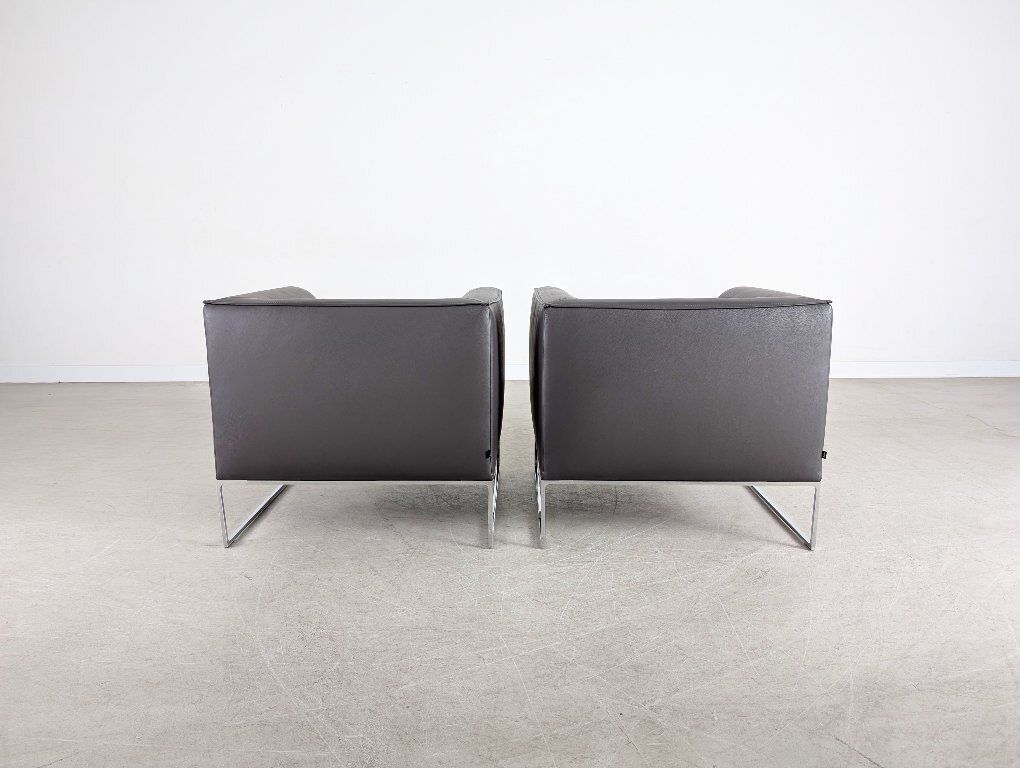 2x Cor Mell Fauteuils, Leer, Grijsantraciet, Design Lounge photo vintage